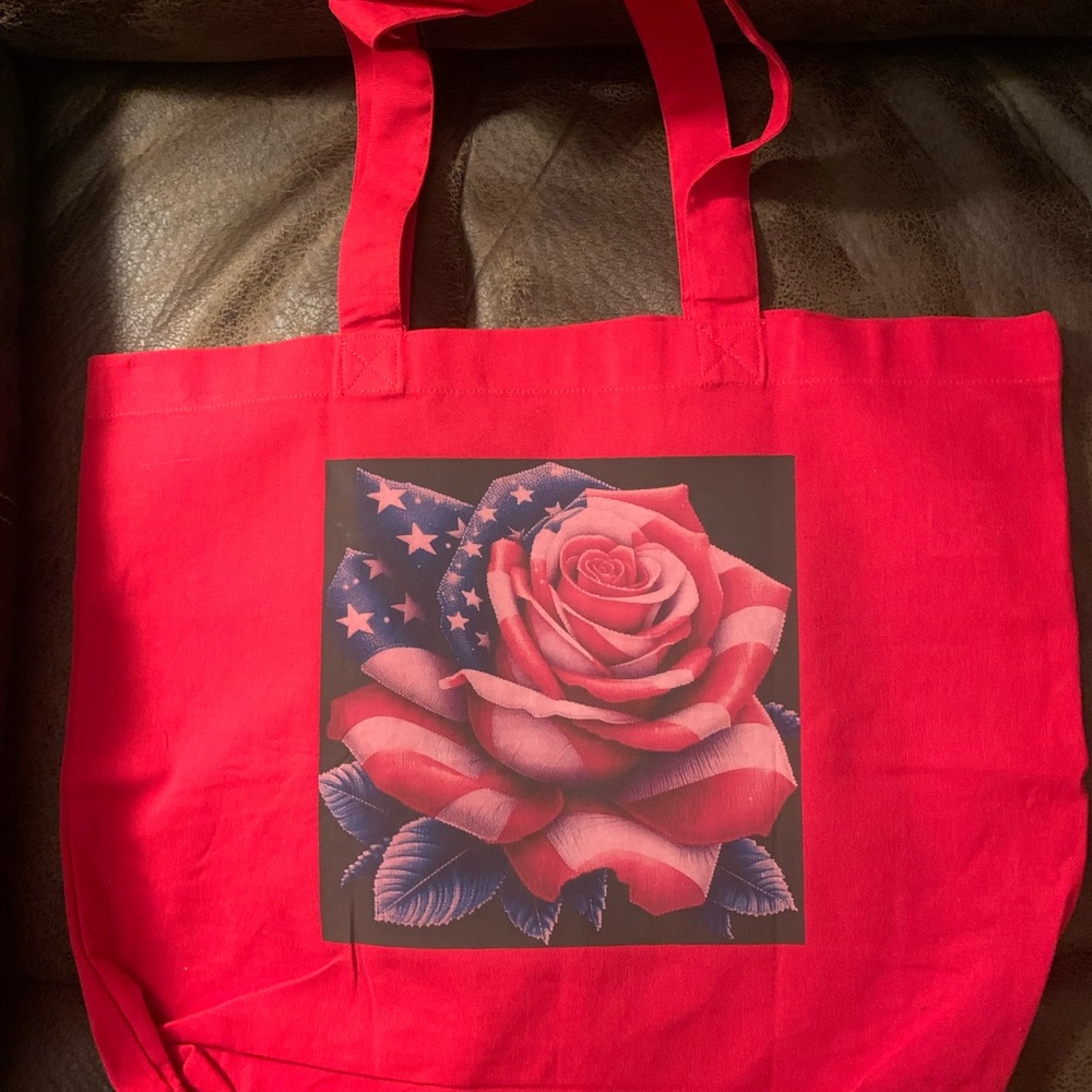 Red Tote Bag with Rose Design